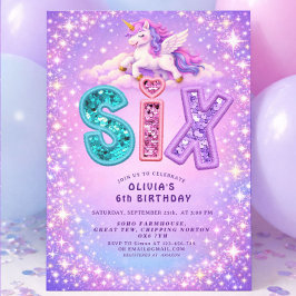 Invitación de cumpleaños número 6 de niña Unicorn 