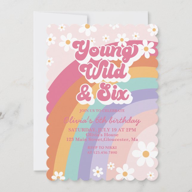Invitación de cumpleaños número 6 de Rainbow Young (Anverso)