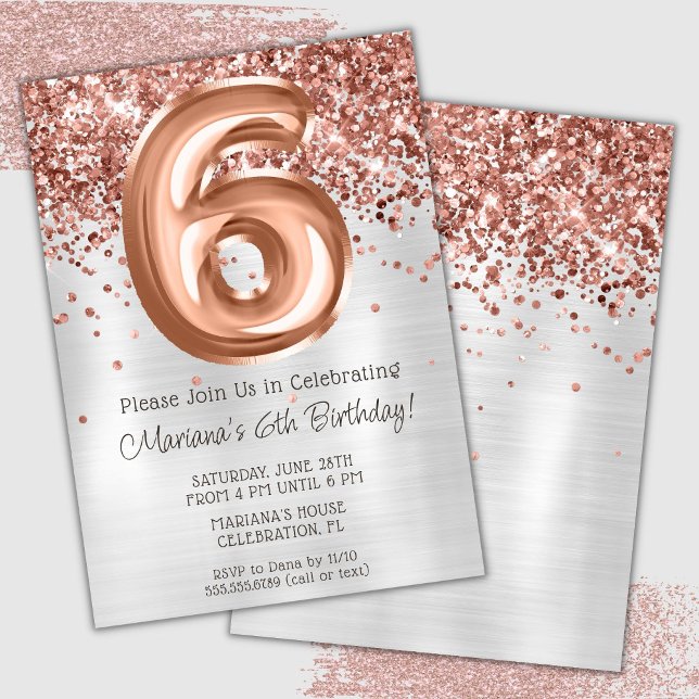 Invitación de cumpleaños número 6 de Rose Gold Sil (Subido por el creador)