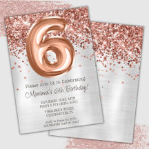 Invitación de cumpleaños número 6 de Rose Gold Sil