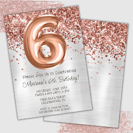Invitación de cumpleaños número 6 de Rose Gold Sil