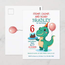 Invitación de cumpleaños número 6 del dinosaurio T