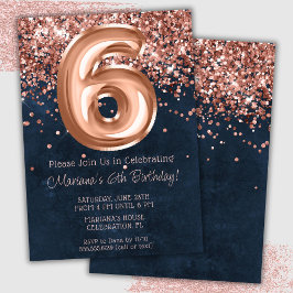Invitación de cumpleaños número 6 en rosa dorado y