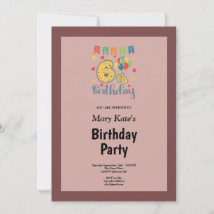 Invitación de cumpleaños número 6 enmarcada con Ci