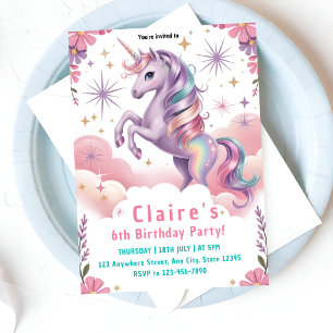 Invitación de cumpleaños número 6 Fantasía Rosa y