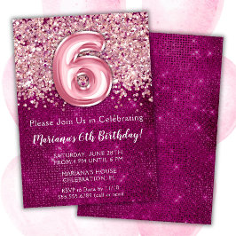 Invitación de cumpleaños número 6 femenina magenta