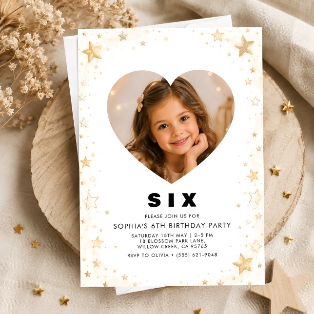 Invitación de cumpleaños número 6 para niña con fo (Subido por el creador)