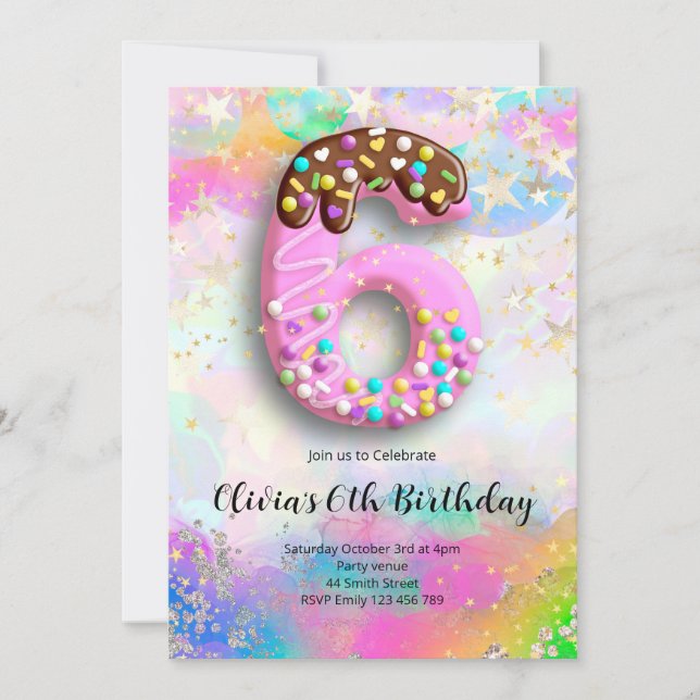 Invitación de cumpleaños número 6 para niñas (Anverso)