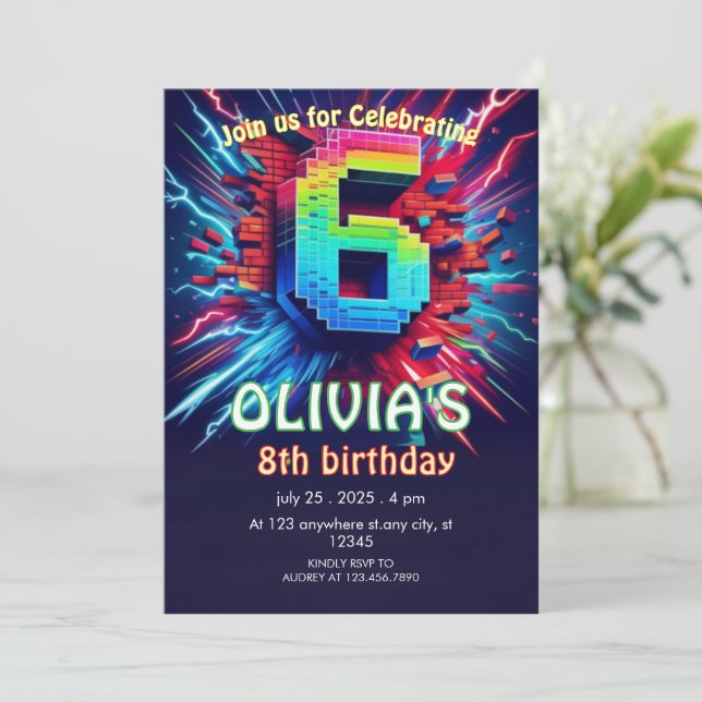 Invitación de cumpleaños número 6 para niño con es (Anverso de pie)