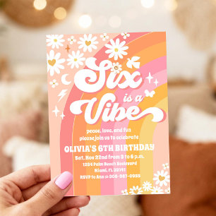 Invitación de cumpleaños número 6 Retro Groovy
