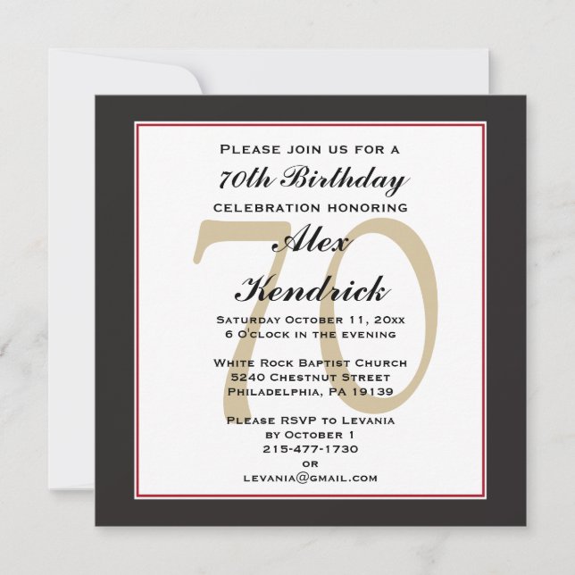 Invitación de cumpleaños número 70 (Anverso)