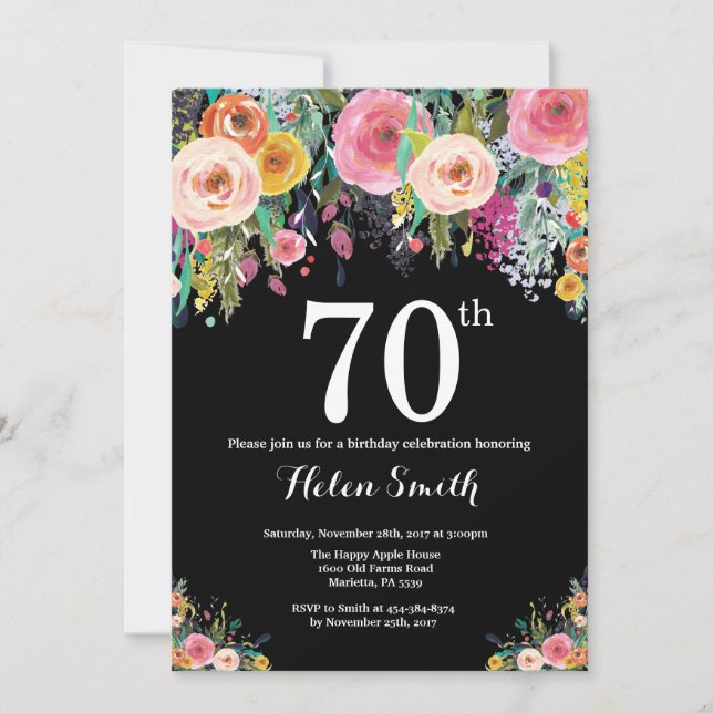 Invitación de cumpleaños número 70 (Anverso)
