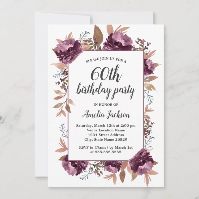 Invitación de cumpleaños número 70 Bloom Purple Wa (Anverso)