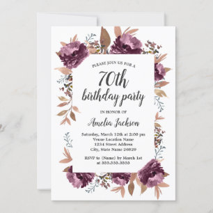 Invitación de cumpleaños número 70 Bloom Purple Wa
