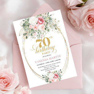 Invitación de cumpleaños número 70 Chic Rosa Pálid