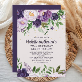Invitación de cumpleaños número 70 con brillo flor