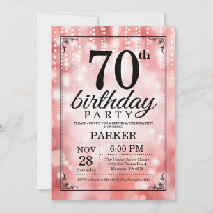 Invitación de cumpleaños número 70 con brillo rojo