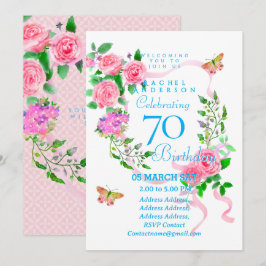Invitación de cumpleaños número 70 con cinta de ro