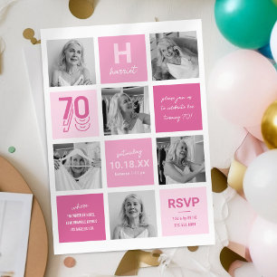 Invitación de cumpleaños número 70 con collage de 