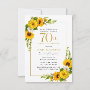 Invitación de cumpleaños número 70 con girasoles r