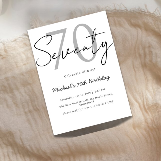 Invitación de cumpleaños número 70 con letra moder (Subido por el creador)