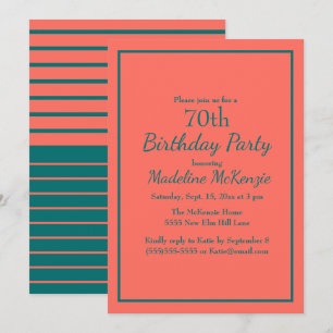 Invitación de cumpleaños número 70 con rayas de co