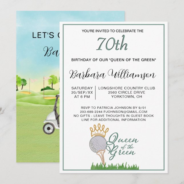 Invitación de cumpleaños número 70 con tema de gol (Anverso / Reverso)