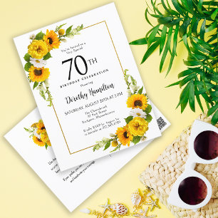 Invitación de cumpleaños número 70 de girasol Dais