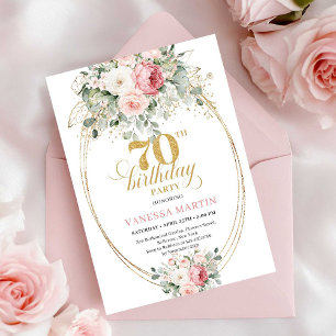 Invitación de cumpleaños número 70 de lujo en rosa