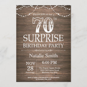 Invitación de cumpleaños número 70 de Rustic Surpr