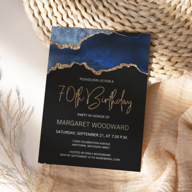 Invitación de cumpleaños número 70 elegante azul c (Subido por el creador)