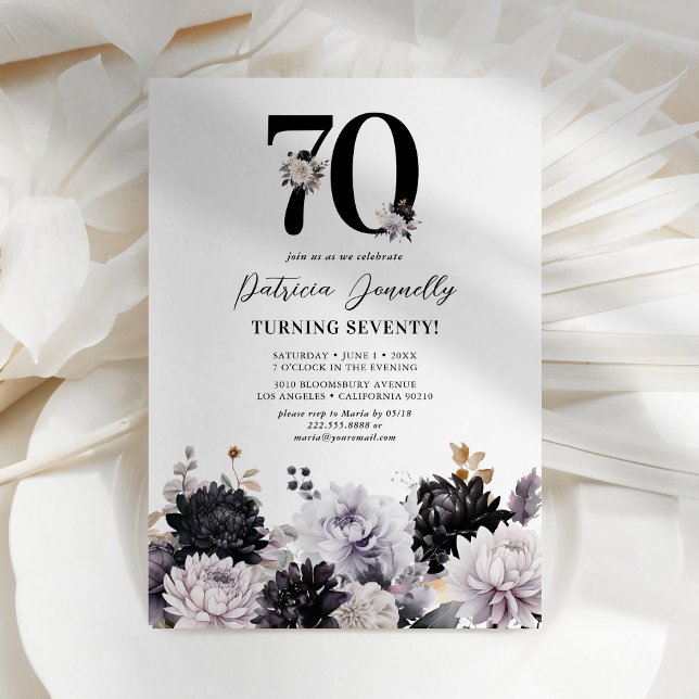 Invitación de cumpleaños número 70 elegante con fl (Subido por el creador)