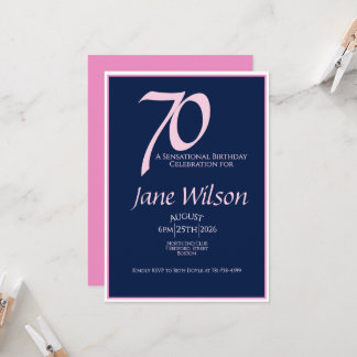 Invitación de cumpleaños número 70 elegante rosa a