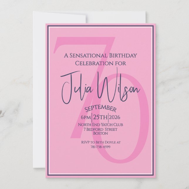 Invitación de cumpleaños número 70 elegante rosa y (Anverso)