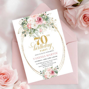 Invitación de cumpleaños número 70 moderna en rosa