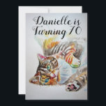 Invitación de cumpleaños número 70 para mujer de g<br><div class="desc">Invitación de cumpleaños número 70 de arte de gato atigrado en acuarela. Diseñado a partir de mi pintura original en acuarela4</div>