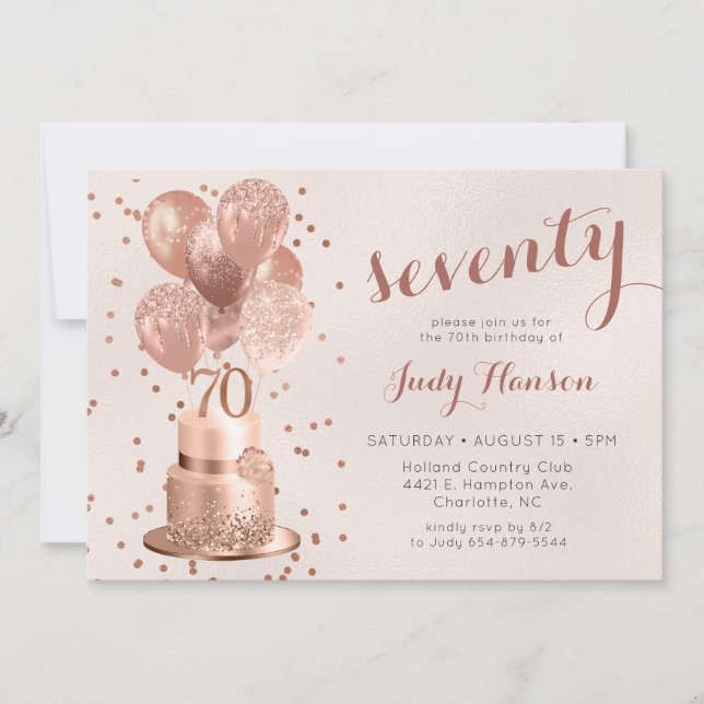 Invitación de cumpleaños número 70 para pastel de  (Anverso)