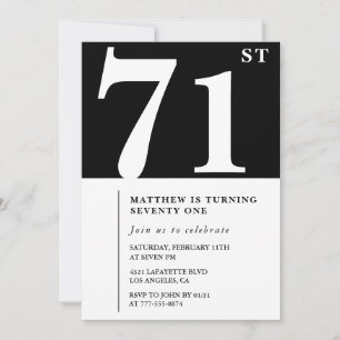 Invitación de cumpleaños número 71 elegante en bla