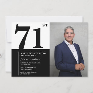 Invitación de cumpleaños número 71 en blanco y neg