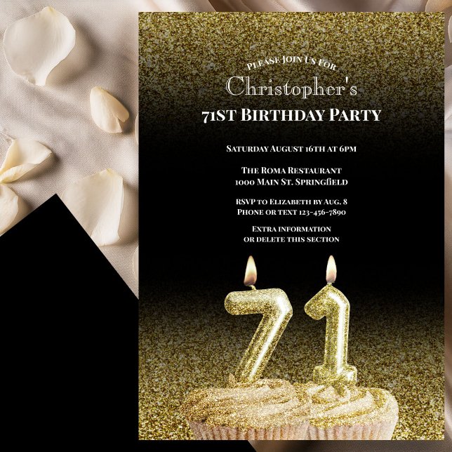 Invitación de cumpleaños número 71 para él en negr (Subido por el creador)
