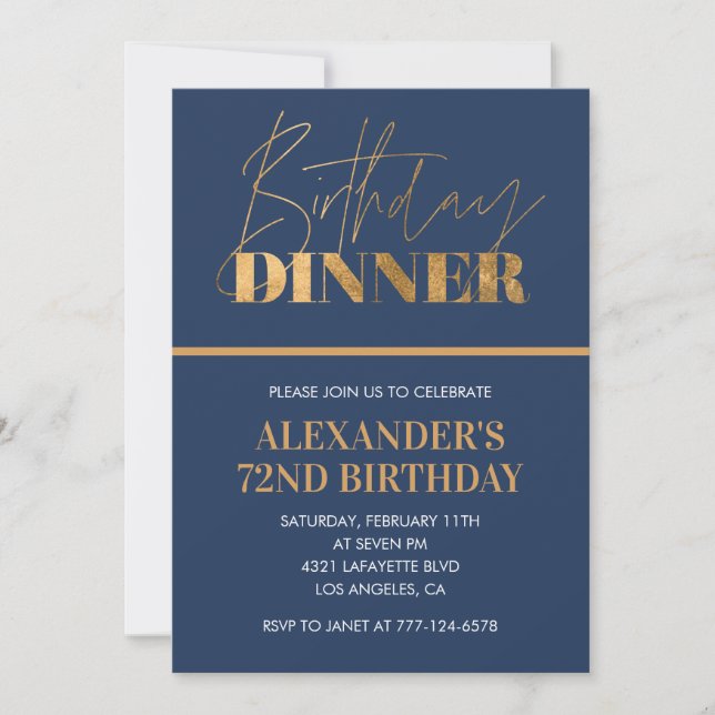 Invitación de cumpleaños número 72 Cena de cumplea (Anverso)