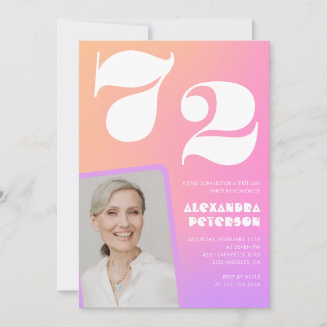 Invitación de cumpleaños número 72 con foto retro  (Anverso)