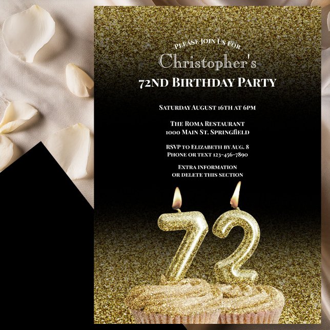 Invitación de cumpleaños número 72 para él en negr (Subido por el creador)