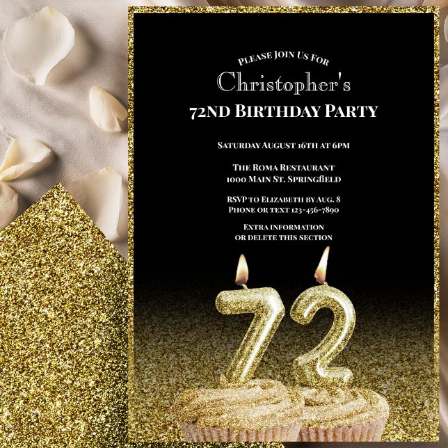Invitación de cumpleaños número 72 para él en negr (Subido por el creador)