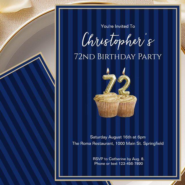 Invitación de cumpleaños número 72 única en azul d (Subido por el creador)