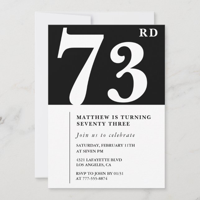 Invitación de cumpleaños número 73 elegante en bla (Anverso)