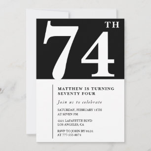 Invitación de cumpleaños número 74 elegante en bla