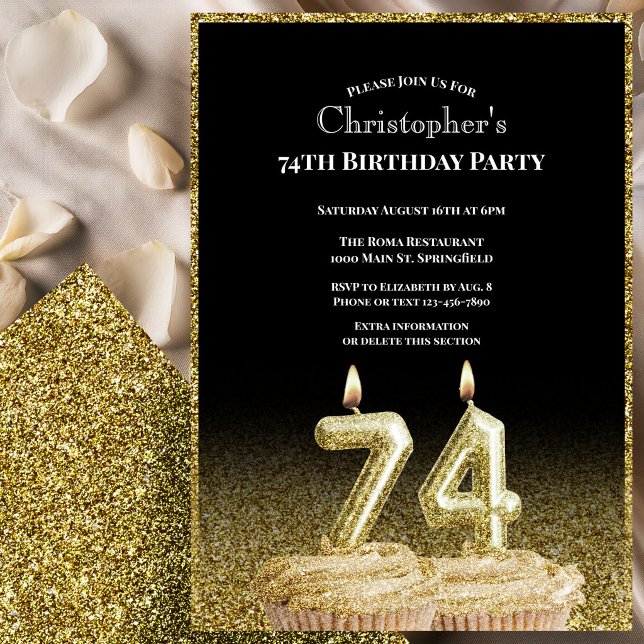 Invitación de cumpleaños número 74 para él en negr (Subido por el creador)