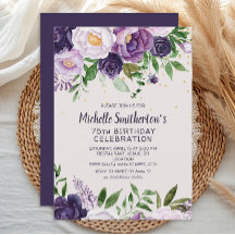 Invitación de cumpleaños número 75 con brillo flor