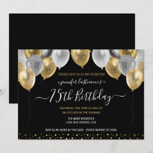 Invitación de cumpleaños número 75 con globos bril